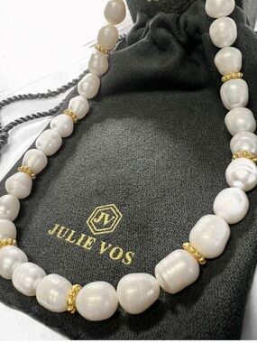 Julie Vos Marbella Cream Pearl Necklace with Gold Bead Accents